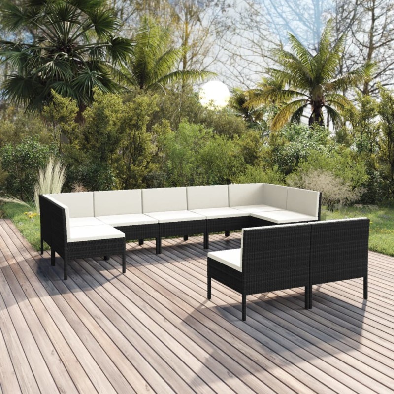 vidaXL 9-tlg. Garten-Lounge-Set mit Auflagen Poly Rattan Schwarz vidaXL 9-tlg. Garten-Lounge-Set mit Auflagen Poly Rattan Schwarz