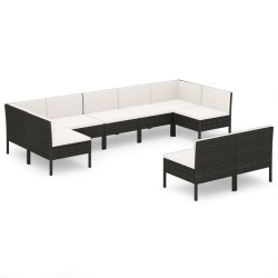 vidaXL 9-tlg. Garten-Lounge-Set mit Auflagen Poly Rattan Schwarz
