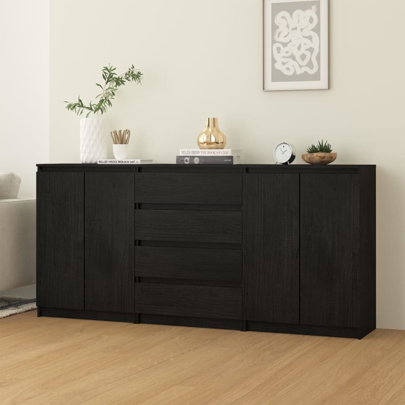 vidaXL Beistellschränke 3 Stk. Schwarz Massivholz Kiefer vidaXL Beistellschränke 3 Stk. Schwarz Massivholz Kiefer