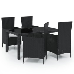 vidaXL 5-tlg. Garten-Essgruppe mit Kissen Poly Rattan Schwarz