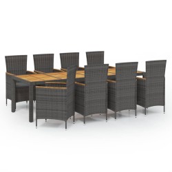 vidaXL 9-tlg. Garten-Essgruppe mit Kissen Poly Rattan Grau