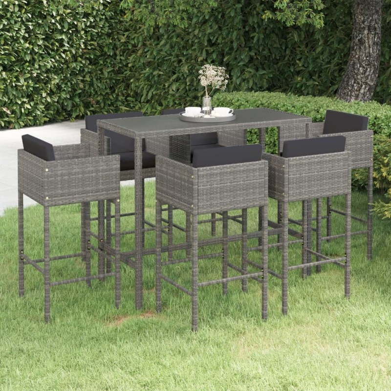 vidaXL 7-tlg. Gartenbar-Set mit Kissen Poly Rattan Grau vidaXL 7-tlg. Gartenbar-Set mit Kissen Poly Rattan Grau