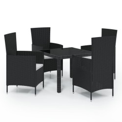 vidaXL 5-tlg. Garten-Essgruppe mit Auflagen Poly Rattan Schwarz