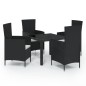 vidaXL 5-tlg. Garten-Essgruppe mit Auflagen Poly Rattan Schwarz vidaXL 5-tlg. Garten-Essgruppe mit Auflagen Poly Rattan Schwarz