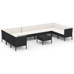 vidaXL 11-tlg. Garten-Lounge-Set mit Auflagen Poly Rattan Schwarz