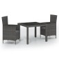 vidaXL 3-tlg. Garten-Essgruppe mit Auflagen Poly Rattan Grau vidaXL 3-tlg. Garten-Essgruppe mit Auflagen Poly Rattan Grau
