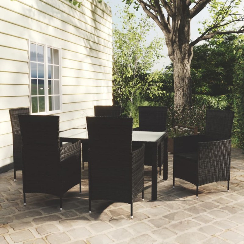 vidaXL 7-tlg. Garten-Essgruppe mit Auflagen Poly Rattan Schwarz vidaXL 7-tlg. Garten-Essgruppe mit Auflagen Poly Rattan Schwarz