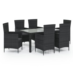 vidaXL 7-tlg. Garten-Essgruppe mit Auflagen Poly Rattan Schwarz