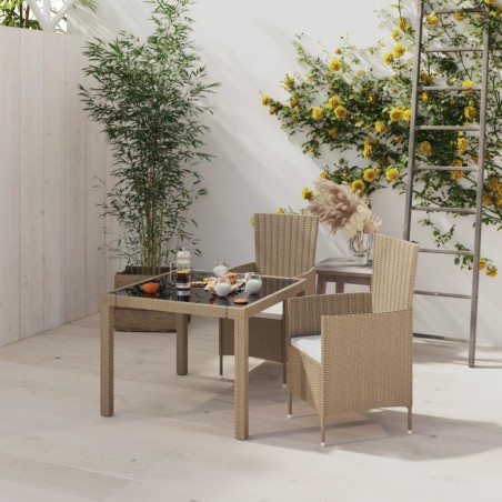 vidaXL 3-tlg. Garten-Essgruppe mit Auflagen Poly Rattan Beige