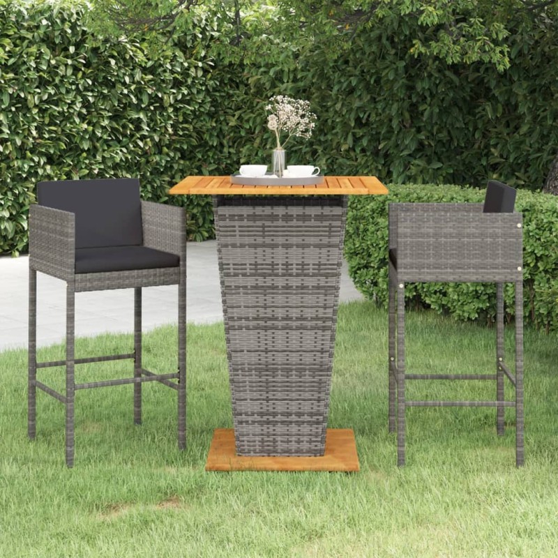 vidaXL 3-tlg. Gartenbar-Set mit Kissen Poly Rattan Grau vidaXL 3-tlg. Gartenbar-Set mit Kissen Poly Rattan Grau