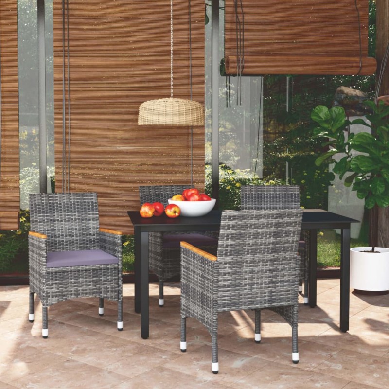 vidaXL 5-tlg. Garten-Essgruppe mit Kissen Poly Rattan Grau vidaXL 5-tlg. Garten-Essgruppe mit Kissen Poly Rattan Grau