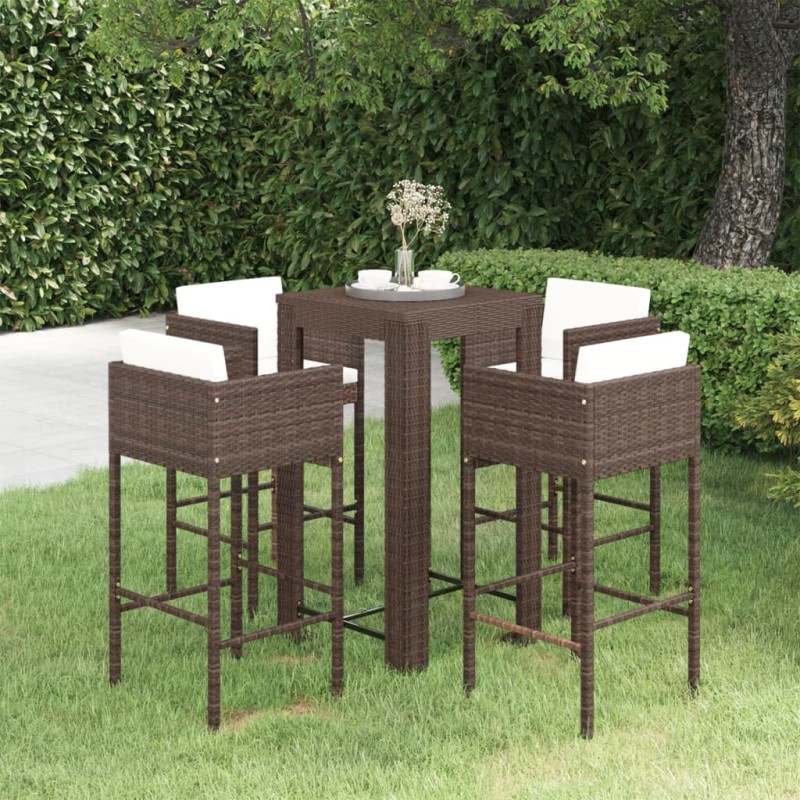 vidaXL 5-tlg. Gartenbar-Set mit Kissen Poly Rattan Braun vidaXL 5-tlg. Gartenbar-Set mit Kissen Poly Rattan Braun