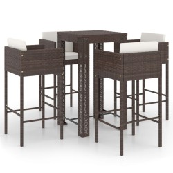 vidaXL 5-tlg. Gartenbar-Set mit Kissen Poly Rattan Braun