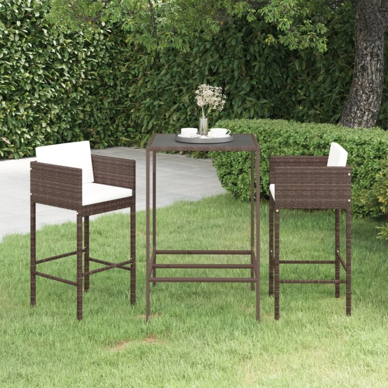 vidaXL 3-tlg. Gartenbar-Set mit Kissen Poly Rattan Braun vidaXL 3-tlg. Gartenbar-Set mit Kissen Poly Rattan Braun