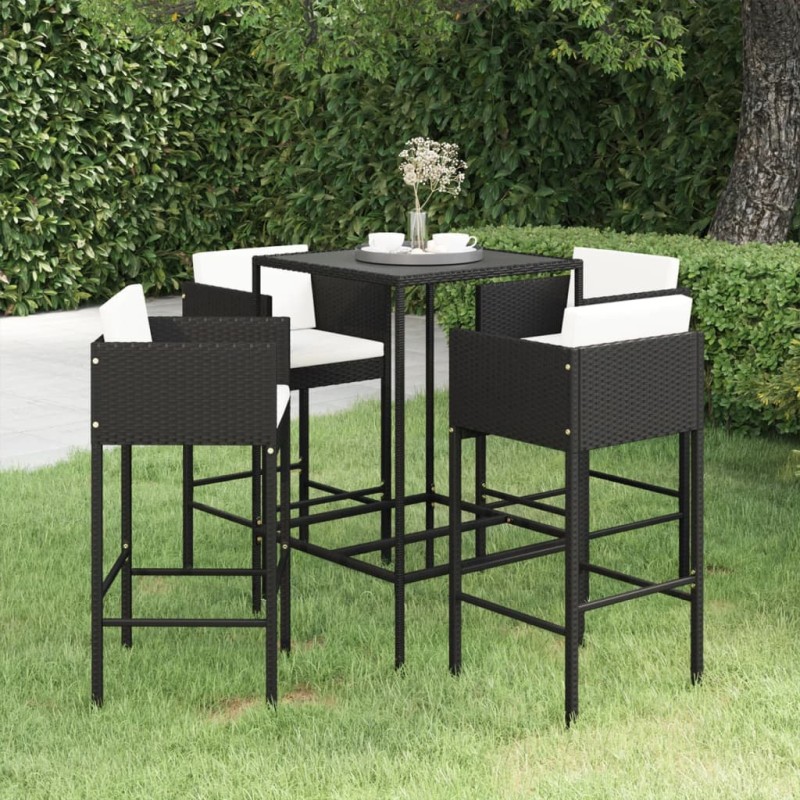 vidaXL 5-tlg. Gartenbar-Set mit Kissen Poly Rattan Schwarz vidaXL 5-tlg. Gartenbar-Set mit Kissen Poly Rattan Schwarz