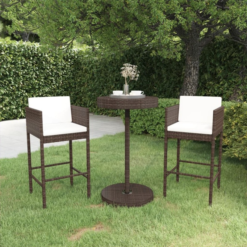 vidaXL 3-tlg. Gartenbar-Set mit Kissen Poly Rattan Braun vidaXL 3-tlg. Gartenbar-Set mit Kissen Poly Rattan Braun