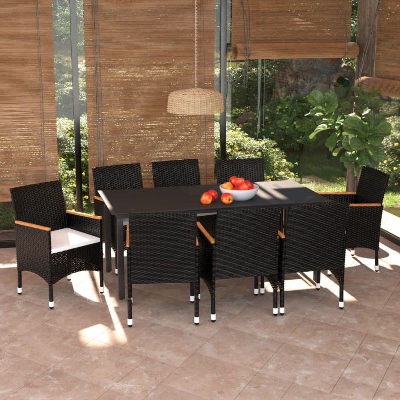 vidaXL 9-tlg. Garten-Essgruppe mit Kissen Poly Rattan Schwarz vidaXL 9-tlg. Garten-Essgruppe mit Kissen Poly Rattan Schwarz