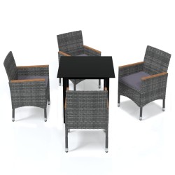 vidaXL 5-tlg. Garten-Essgruppe mit Kissen Poly Rattan Grau