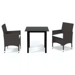 vidaXL 3-tlg. Garten-Essgruppe mit Kissen Poly Rattan Braun