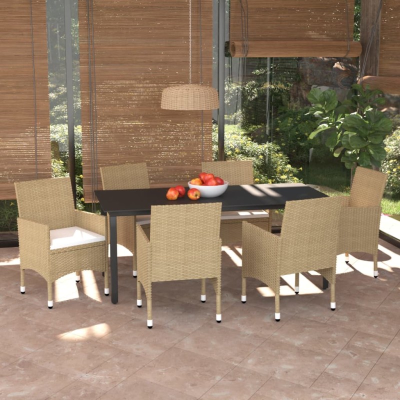 vidaXL 7-tlg. Garten-Essgruppe mit Kissen Poly Rattan Beige vidaXL 7-tlg. Garten-Essgruppe mit Kissen Poly Rattan Beige
