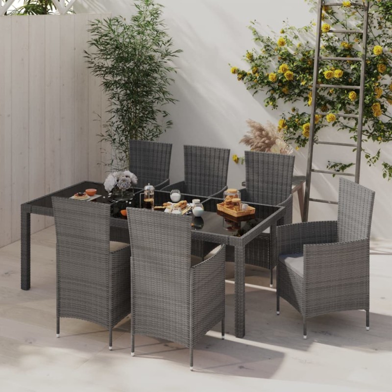 vidaXL 7-tlg. Garten-Essgruppe mit Kissen Poly Rattan Grau vidaXL 7-tlg. Garten-Essgruppe mit Kissen Poly Rattan Grau