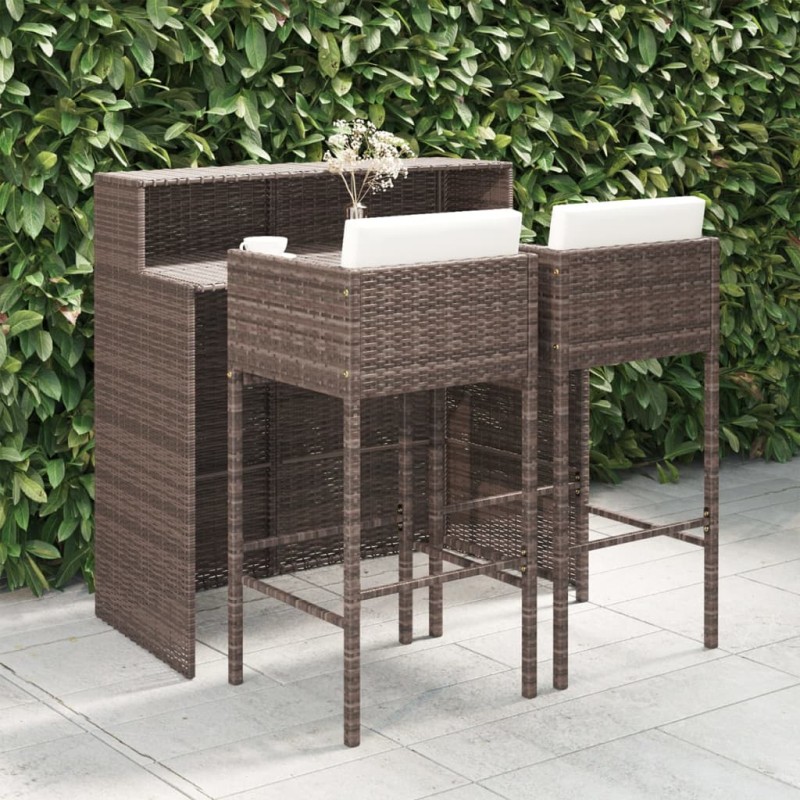 vidaXL 3-tlg. Gartenbar-Set mit Kissen Poly Rattan Braun vidaXL 3-tlg. Gartenbar-Set mit Kissen Poly Rattan Braun
