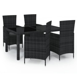 vidaXL 5-tlg. Garten-Essgruppe mit Kissen Poly Rattan Schwarz