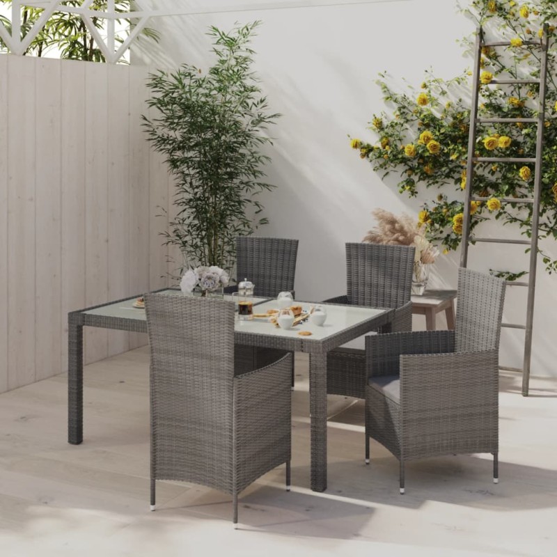 vidaXL 5-tlg. Garten-Essgruppe mit Kissen Poly Rattan Grau vidaXL 5-tlg. Garten-Essgruppe mit Kissen Poly Rattan Grau