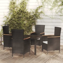 vidaXL 5-tlg. Garten-Essgruppe mit Auflagen Poly Rattan Schwarz