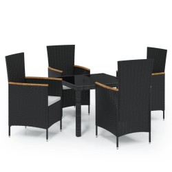 vidaXL 5-tlg. Garten-Essgruppe mit Auflagen Poly Rattan Schwarz