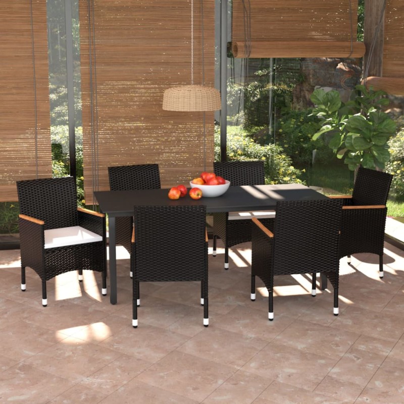 vidaXL 7-tlg. Garten-Essgruppe mit Kissen Poly Rattan Schwarz vidaXL 7-tlg. Garten-Essgruppe mit Kissen Poly Rattan Schwarz