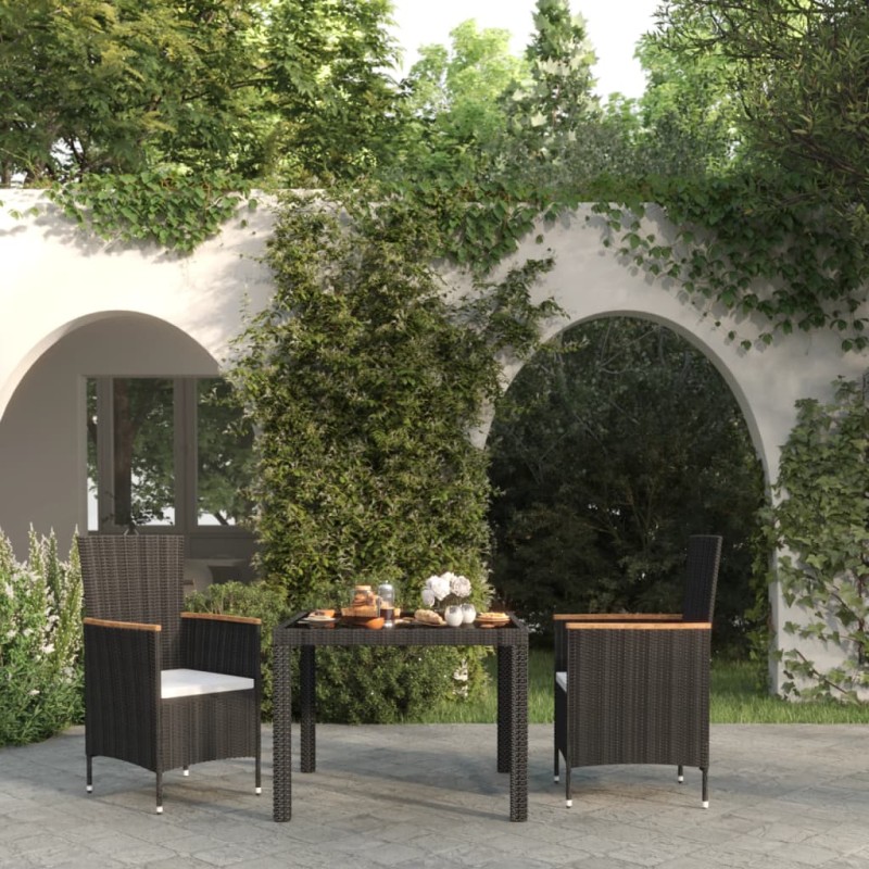vidaXL 3-tlg. Garten-Essgruppe mit Auflagen Poly Rattan Schwarz vidaXL 3-tlg. Garten-Essgruppe mit Auflagen Poly Rattan Schwarz
