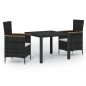 vidaXL 3-tlg. Garten-Essgruppe mit Auflagen Poly Rattan Schwarz vidaXL 3-tlg. Garten-Essgruppe mit Auflagen Poly Rattan Schwarz