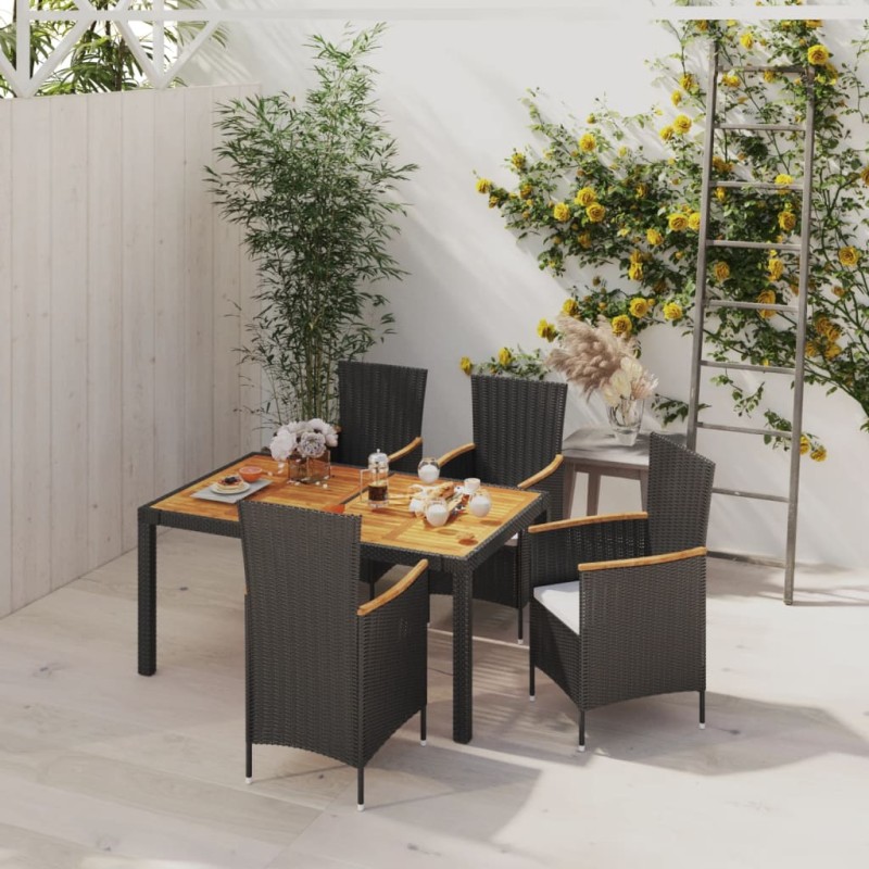 vidaXL 5-tlg. Garten-Essgruppe mit Auflagen Poly Rattan Schwarz vidaXL 5-tlg. Garten-Essgruppe mit Auflagen Poly Rattan Schwarz
