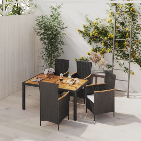 vidaXL 5-tlg. Garten-Essgruppe mit Auflagen Poly Rattan Schwarz