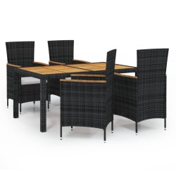 vidaXL 5-tlg. Garten-Essgruppe mit Auflagen Poly Rattan Schwarz