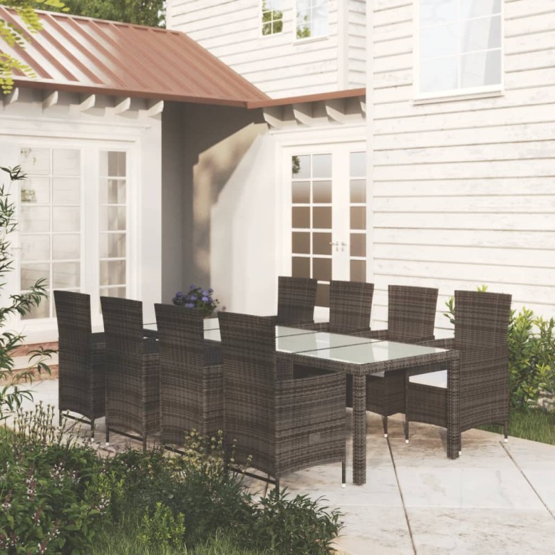 vidaXL 9-tlg. Garten-Essgruppe mit Auflagen Poly Rattan Braun vidaXL 9-tlg. Garten-Essgruppe mit Auflagen Poly Rattan Braun