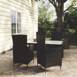 vidaXL 5-tlg. Garten-Essgruppe mit Auflagen Poly Rattan Schwarz