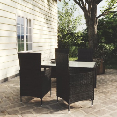 vidaXL 5-tlg. Garten-Essgruppe mit Auflagen Poly Rattan Schwarz