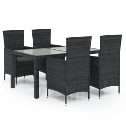 vidaXL 5-tlg. Garten-Essgruppe mit Auflagen Poly Rattan Schwarz