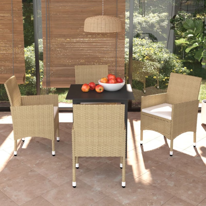 vidaXL 5-tlg. Garten-Essgruppe mit Kissen Poly Rattan Beige vidaXL 5-tlg. Garten-Essgruppe mit Kissen Poly Rattan Beige
