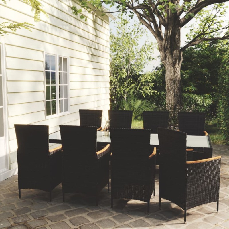 vidaXL 9-tlg. Garten-Essgruppe mit Kissen Poly Rattan Schwarz vidaXL 9-tlg. Garten-Essgruppe mit Kissen Poly Rattan Schwarz