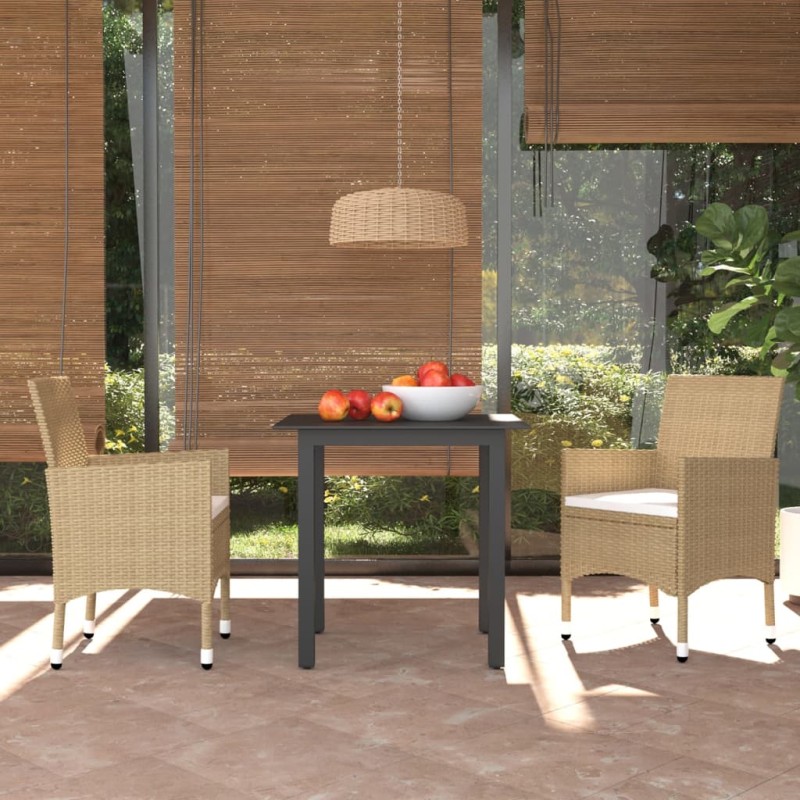 vidaXL 3-tlg. Garten-Essgruppe mit Kissen Poly Rattan Beige vidaXL 3-tlg. Garten-Essgruppe mit Kissen Poly Rattan Beige