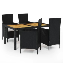 vidaXL 5-tlg. Garten-Essgruppe mit Auflagen Poly Rattan Schwarz