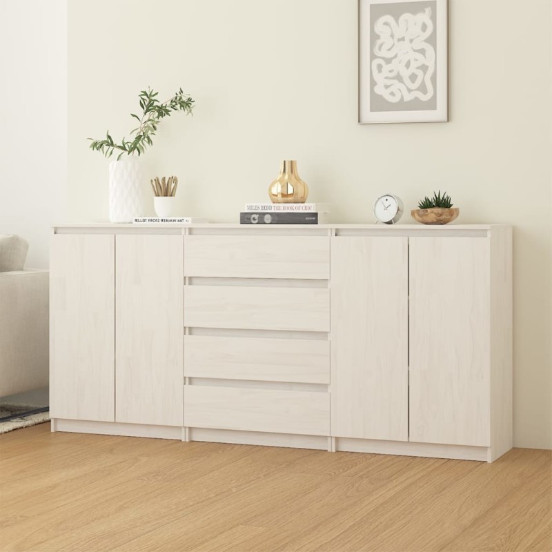 vidaXL Beistellschränke 3 Stk. Weiß Massivholz Kiefer vidaXL Beistellschränke 3 Stk. Weiß Massivholz Kiefer