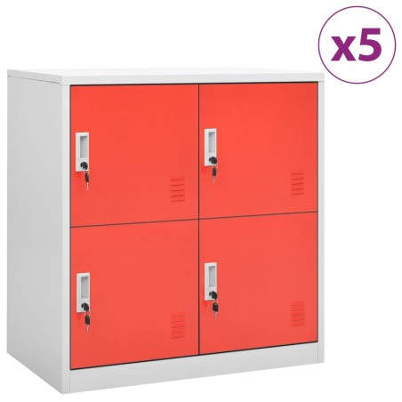 vidaXL Schließfachschränke 5 Stk. Hellgrau und Rot 90x45x92,5 cm Stahl
