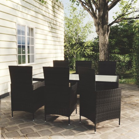 vidaXL 7-tlg. Garten-Essgruppe mit Auflagen Poly Rattan Schwarz