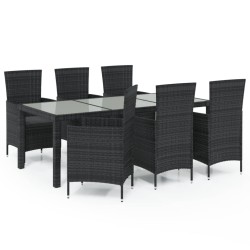 vidaXL 7-tlg. Garten-Essgruppe mit Auflagen Poly Rattan Schwarz