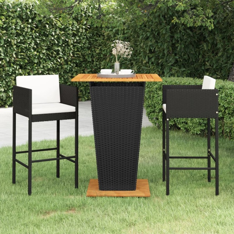 vidaXL 3-tlg. Gartenbar-Set mit Kissen Poly Rattan Schwarz vidaXL 3-tlg. Gartenbar-Set mit Kissen Poly Rattan Schwarz