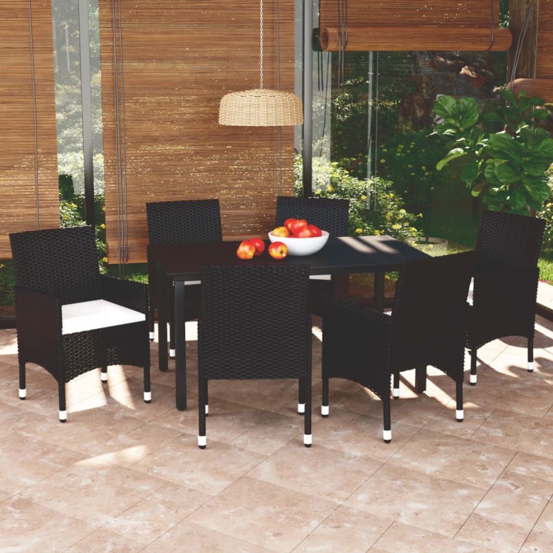 vidaXL 7-tlg. Garten-Essgruppe mit Kissen Poly Rattan Schwarz vidaXL 7-tlg. Garten-Essgruppe mit Kissen Poly Rattan Schwarz